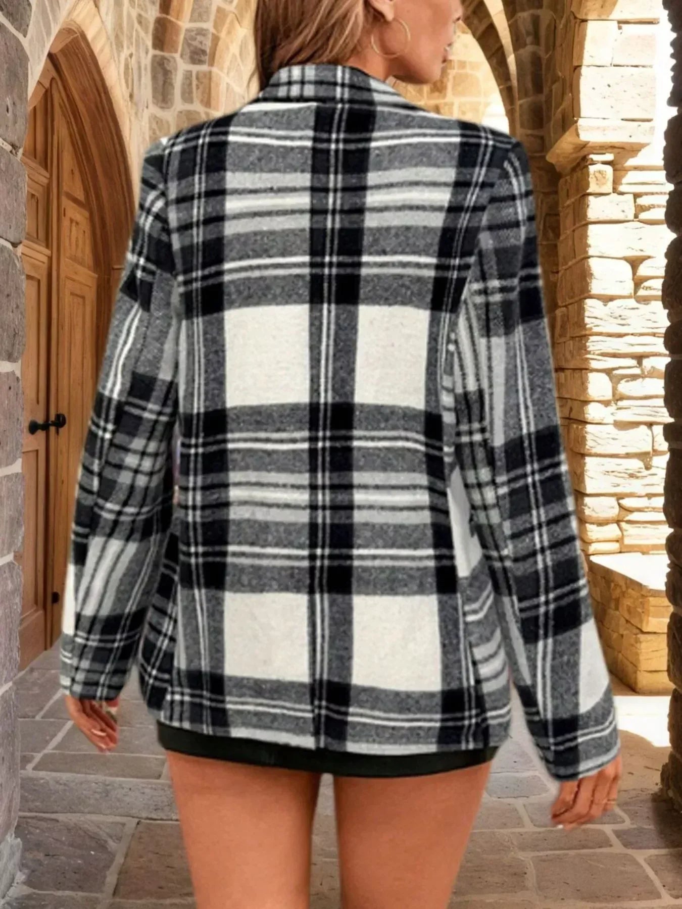 Plaid Single-Button Blazer - DAVERRI FASHIONS