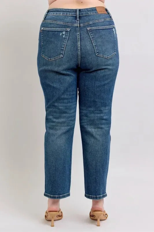 Judy Blue Full Size High Waisted Rigid Magic Non-destroy Straight Leg Jeans Plus Size - DAVERRI FASHIONS