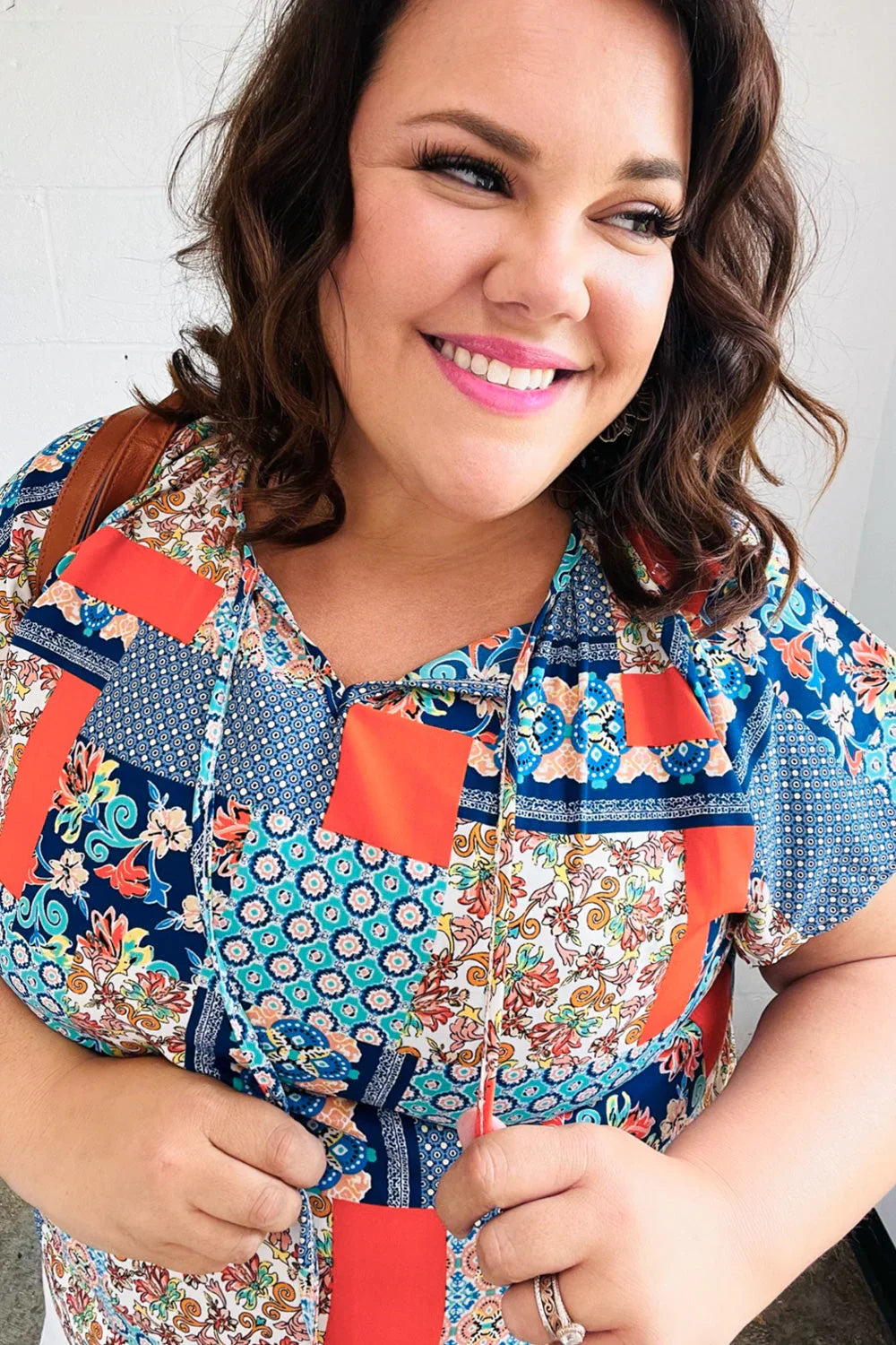 Blue & Orange Boho Patchwork Raglan Top | Daverri Fashions