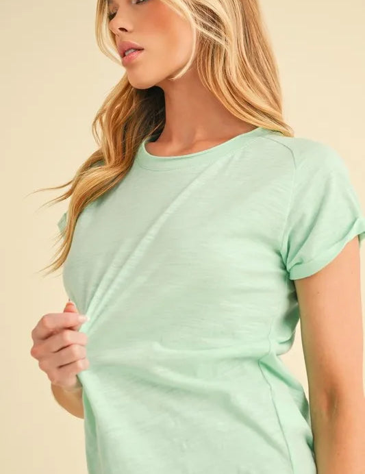 Aemi + Co Lettuce Edge Round Neck Short Sleeve T-Shirt | Daverri Fashions