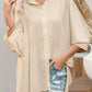 Beige oversized 3/4 sleeve button-down shirt for women