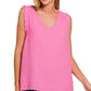 Zenana Double Gauze Raw Edge V-Neck Tank LT FUCHSIA