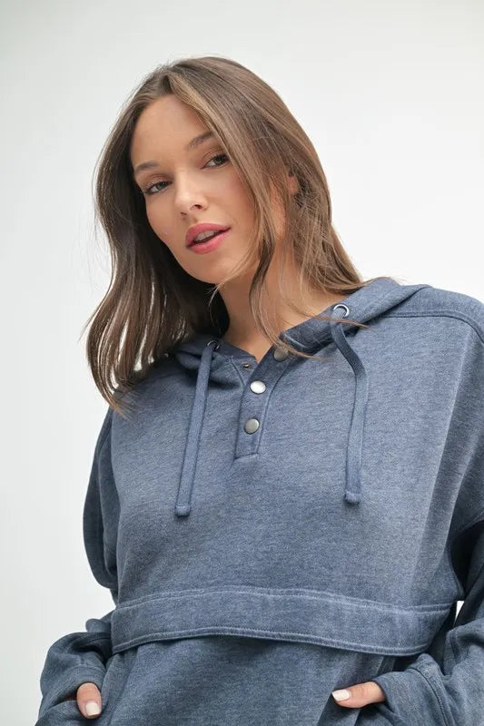 MONO B Drift Burnout Fleece Snap Hoodie