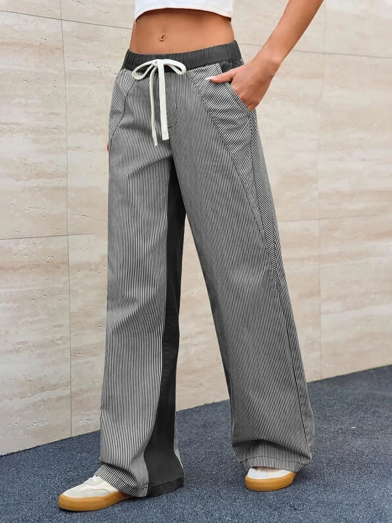 Striped Wide Leg Jeans - DAVERRI FASHIONS