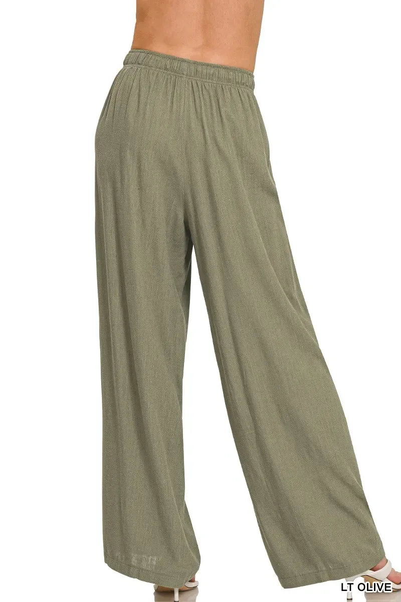 Zenana Linen Drawstring Pants - DAVERRI FASHIONS