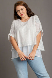 Umgee Full Size Eyelet Layered Short Sleeve Blouse Plus Size