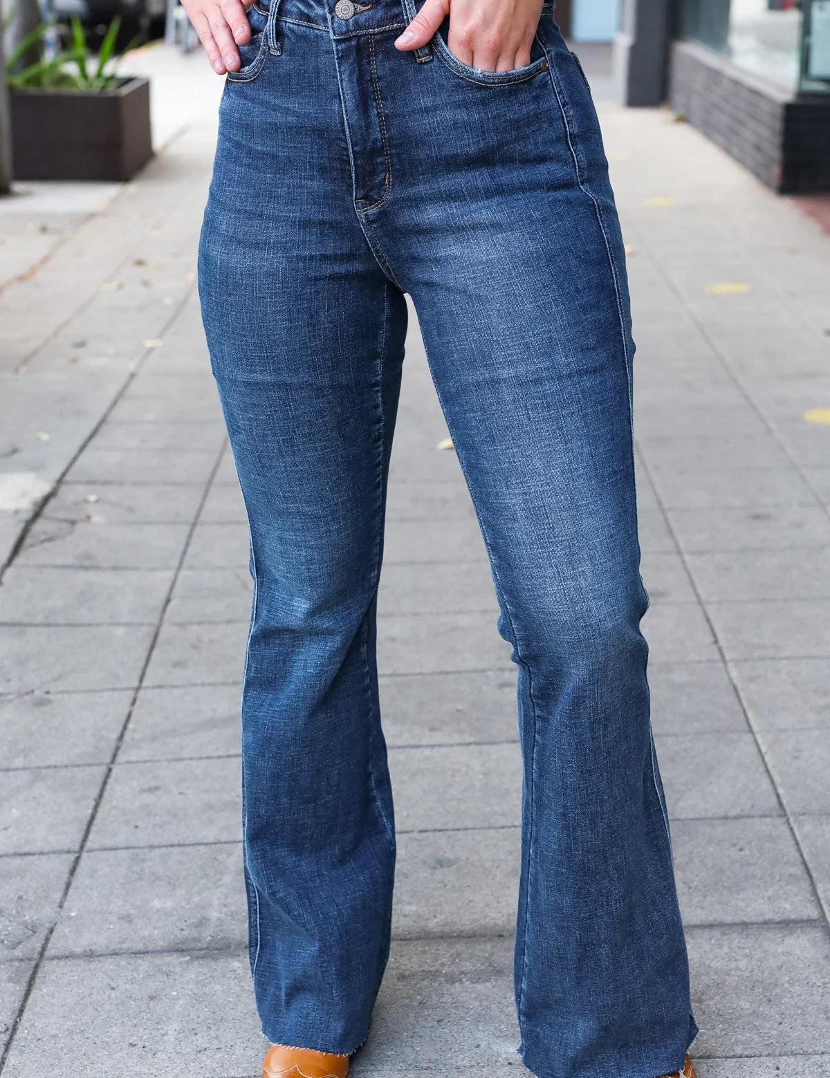 Judy Blue Dark Wash High Rise Flare Back Pocket Detail Jeans | Daverri Fashions