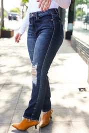 Judy Blue Dark Wash Mid Rise Distressed Straight Leg Jeans | Daverri Fashions