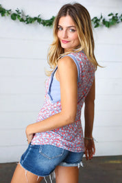 Coral & Denim Stripe Floral Print Tank Top | Daverri Fashions