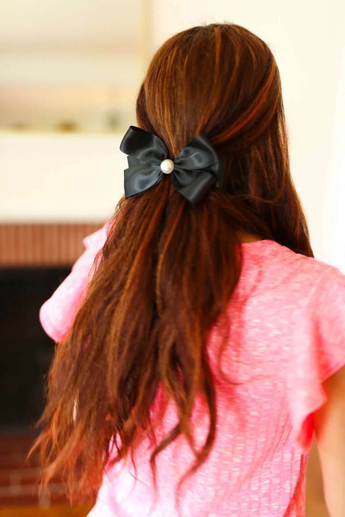 Black Satin Pearl Detail Coquette Bow | 2024 Blow-Out Sale Daverri Fashions