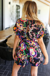 Live For Today Black Floral Surplice Woven Romper | 07-01-25 Summer Sale Daverri Fashions