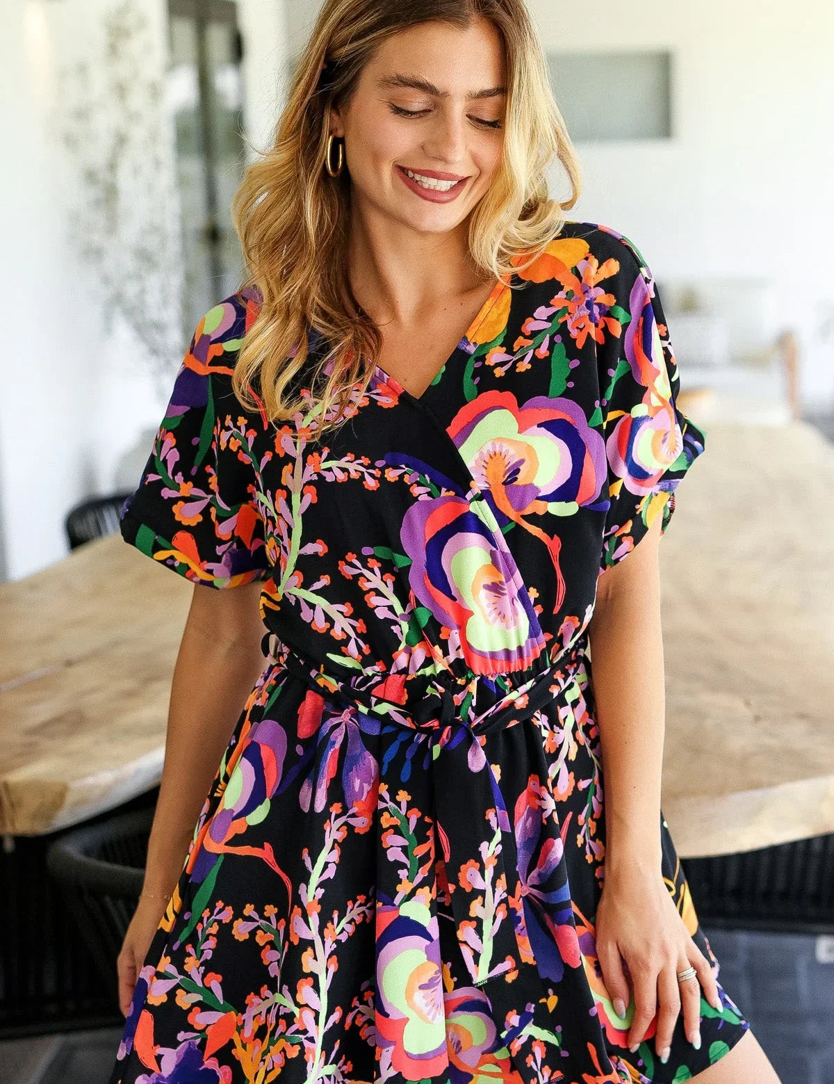 Live For Today Black Floral Surplice Woven Romper | 07-01-25 Summer Sale Daverri Fashions