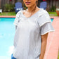 Lovely In Gray Stripe Tiered Ruffle Sleeve Ric Rac Trim Top - DAVERRI FASHIONS