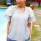 Lovely In Gray Stripe Tiered Ruffle Sleeve Ric Rac Trim Top - DAVERRI FASHIONS
