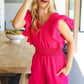 Feeling Femme' Fuchsia Smocked Waist V Neck Flutter Sleeve Romper - DAVERRI FASHIONS