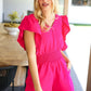 Feeling Femme' Fuchsia Smocked Waist V Neck Flutter Sleeve Romper - DAVERRI FASHIONS