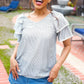 Lovely In Gray Stripe Tiered Ruffle Sleeve Ric Rac Trim Top - DAVERRI FASHIONS