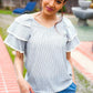 Lovely In Gray Stripe Tiered Ruffle Sleeve Ric Rac Trim Top - DAVERRI FASHIONS