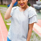 Lovely In Gray Stripe Tiered Ruffle Sleeve Ric Rac Trim Top - DAVERRI FASHIONS