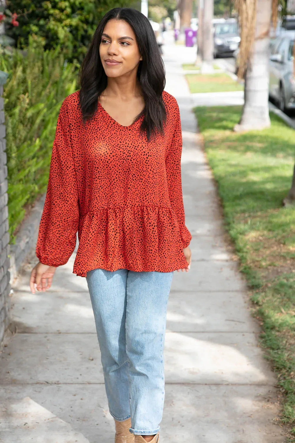 Rust Leopard Wool Dobby Woven Knit Top - DAVERRI FASHIONS