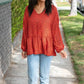 Rust Leopard Wool Dobby Woven Knit Top - DAVERRI FASHIONS