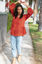 Rust Leopard Wool Dobby Woven Knit Top | Daverri Fashions