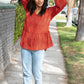 Rust Leopard Wool Dobby Woven Knit Top - DAVERRI FASHIONS