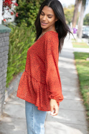 Rust Leopard Wool Dobby Woven Knit Top | Daverri Fashions