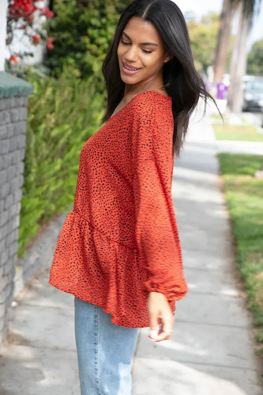 Rust Leopard Wool Dobby Woven Knit Top - DAVERRI FASHIONS