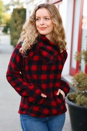 Cozy in Plaid Red Sherpa Sweater | Daverri Fashions