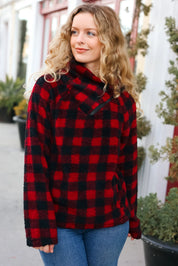 Cozy in Plaid Red Sherpa Sweater | Daverri Fashions