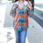 Stand Out Teal & Orange Plaid Fleece Hoodie Shacket - DAVERRI FASHIONS