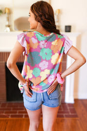 Feeling Playful Fuchsia Floral Textured Ruffle Sleeve Top | Daverri Fashions