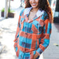 Stand Out Teal & Orange Plaid Fleece Hoodie Shacket - DAVERRI FASHIONS