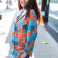 Stand Out Teal & Orange Plaid Fleece Hoodie Shacket - DAVERRI FASHIONS