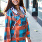 Stand Out Teal & Orange Plaid Fleece Hoodie Shacket - DAVERRI FASHIONS