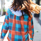 Stand Out Teal & Orange Plaid Fleece Hoodie Shacket - DAVERRI FASHIONS