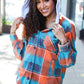 Stand Out Teal & Orange Plaid Fleece Hoodie Shacket - DAVERRI FASHIONS