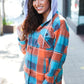Stand Out Teal & Orange Plaid Fleece Hoodie Shacket - DAVERRI FASHIONS