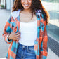 Stand Out Teal & Orange Plaid Fleece Hoodie Shacket - DAVERRI FASHIONS