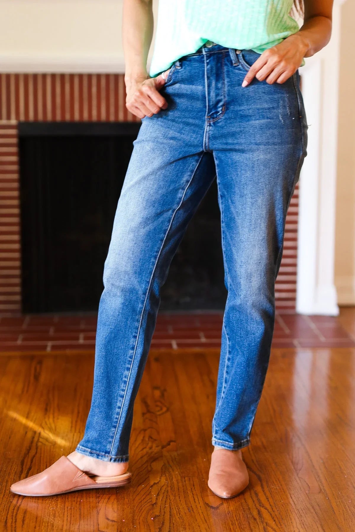 Judy Blue Everyday Dark Denim Slim Fit High Rise Jeans | Daverri Fashions