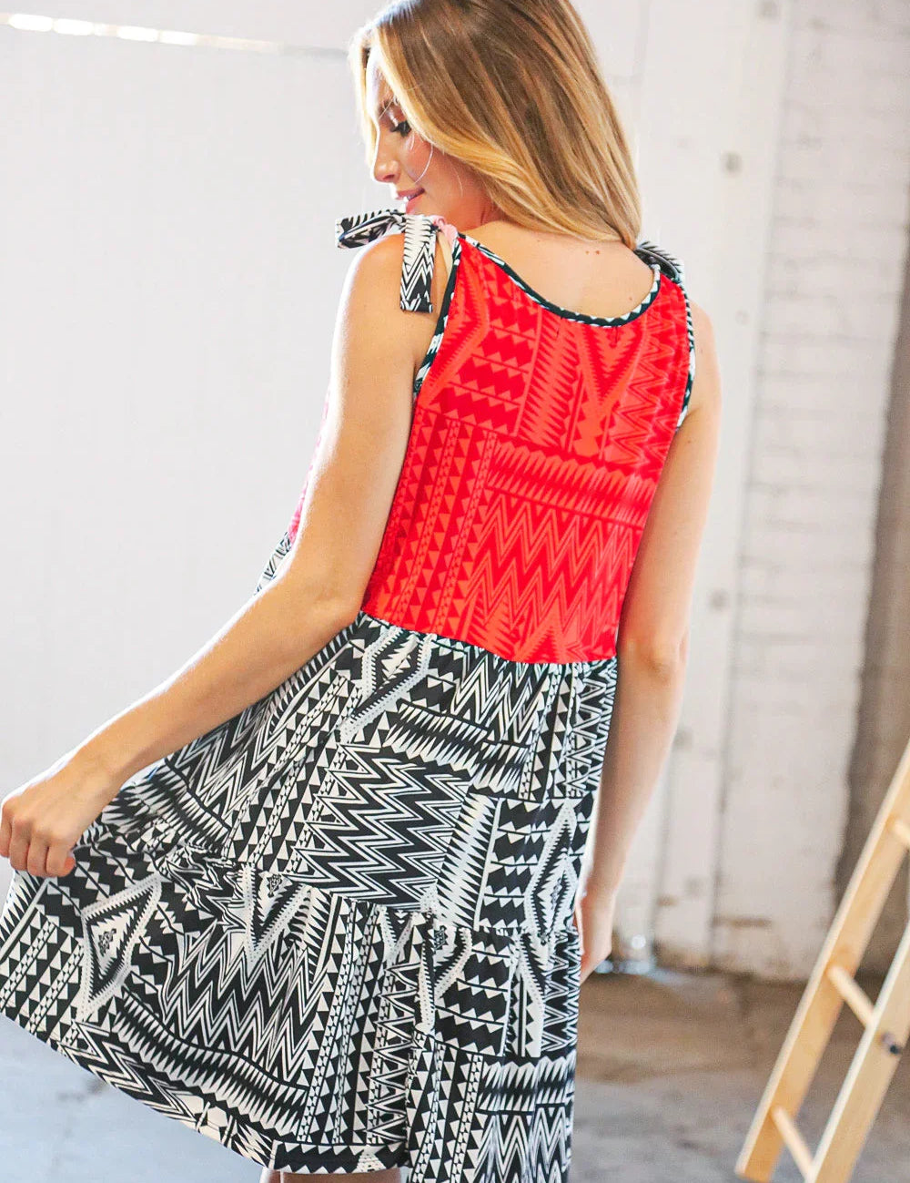 Black Aztec Shoulder Tie Knot Tiered Dress | Daverri Fashions