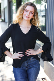 Falling In Love Black Hi-Lo Ruffle Sleeve Woven Top | Daverri Fashions