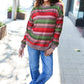 Perfectly You Olive & Mauve Stripe Two-Tone Banded Sweater Top - DAVERRI FASHIONS