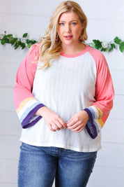 Pink Pointelle Color Block Wide Sleeve Pullover | Daverri Fashions