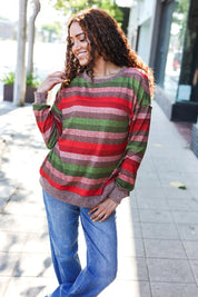 Perfectly You Olive & Mauve Stripe Two-Tone Banded Sweater Top | Daverri Fashions