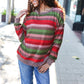 Perfectly You Olive & Mauve Stripe Two-Tone Banded Sweater Top - DAVERRI FASHIONS