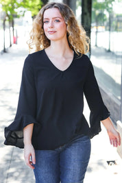 Falling In Love Black Hi-Lo Ruffle Sleeve Woven Top | Daverri Fashions