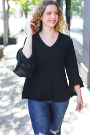 Falling In Love Black Hi-Lo Ruffle Sleeve Woven Top | Daverri Fashions