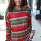 Perfectly You Olive & Mauve Stripe Two-Tone Banded Sweater Top - DAVERRI FASHIONS